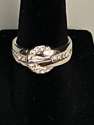 Vintage NRT Avon Silver Tone Belt Shape Ring w/ Rhinestones/CZ Size 6