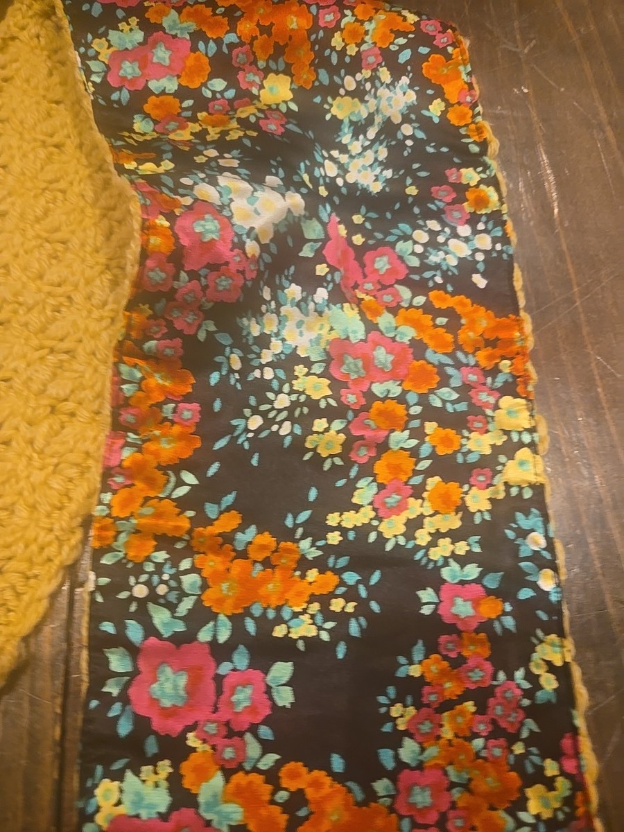 Verloop Reversible Infinity Scarf Wool Blend Knit & Silk Floral Loop Mustard View 5
