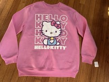 NWT WOMENS SANRIO HELLO KITTY SWEATSHIRT PINK PLASTIC BAG PRINT SZ M KOHLS