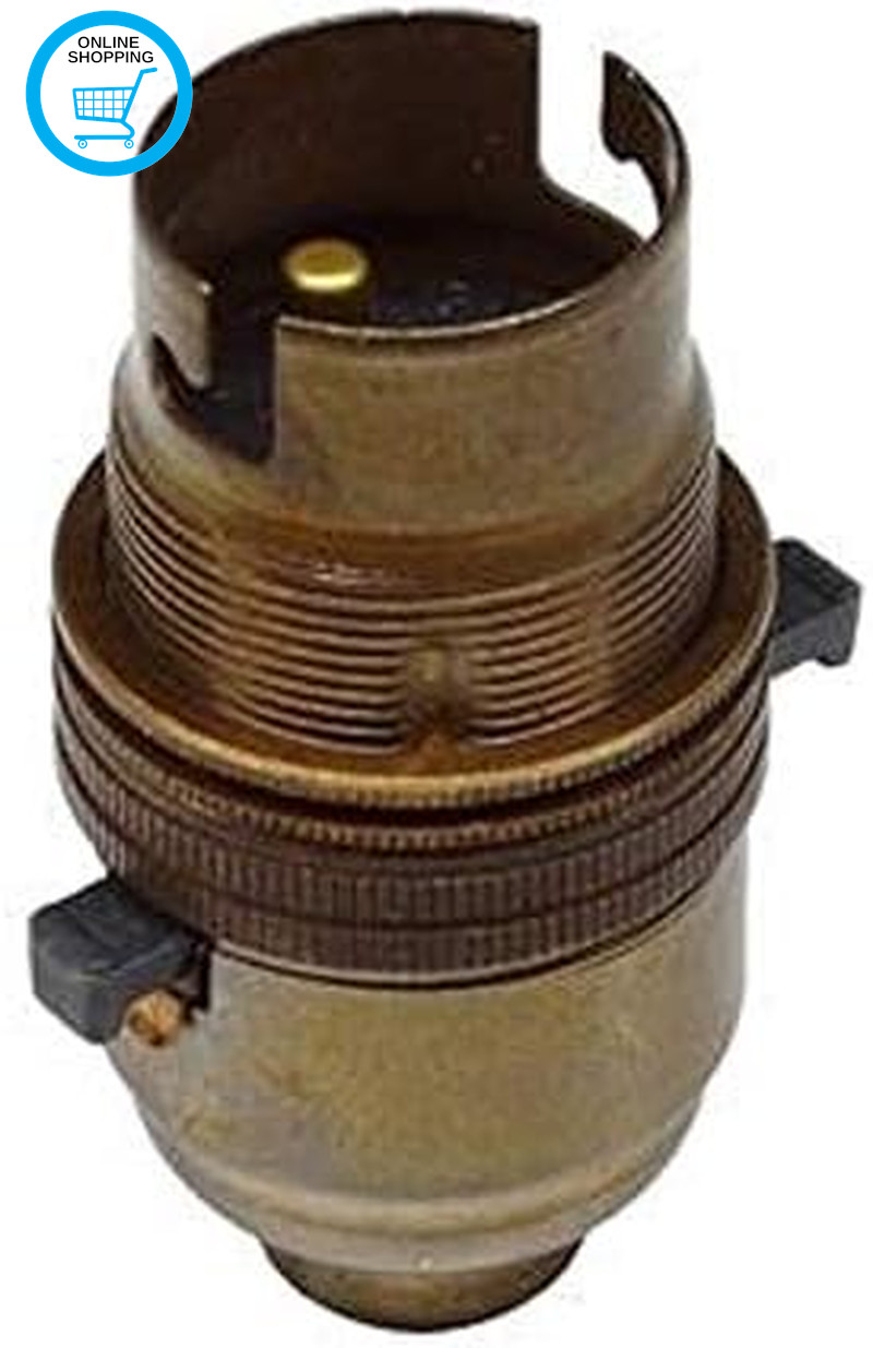Antique Brass Switched LAMP Light Bulb Holder BC Bayonet Cap 1/2"" Screw Thread