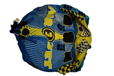 Air Jet 3 Person Inflatable Towable Boat Tube Water Sports Blue Yellow w/Handles