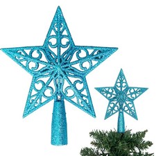 14.5cm Ice Blue Glitter Star Christmas Tree Topper Shatterproof for Christmas...