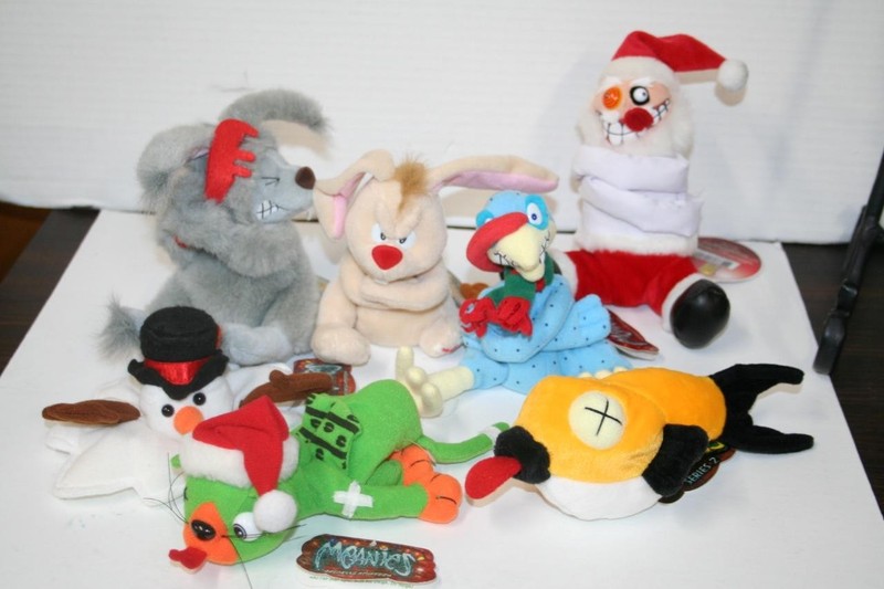 Set 7 Plush Meanies New W/Tags Bad Hare Insanity Clause Lucky Cold Turkey & More