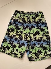 Body Glove Boys Palm Tree Swim Shorts Green Blue Black Elastic Drawstring 14/16