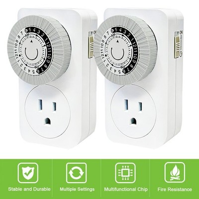 Indoor 24-Hour Mechanical Outlet Timer Plug Indoor 2 Pack 2 or 3 Prong