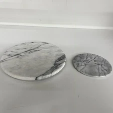 Vintage Marble Round Board And Trivet Set White Gray Stone Kitchen
