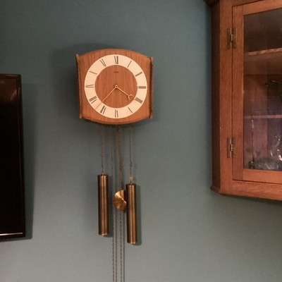 Wehrle Vintage gewichtsgetriebene Glockenspiel Wanduhr mit Pendel funktioniert