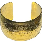 Cuff Bracelet Gold Tone Wide Bangle Floral Etched Vintage Costume Jewelry