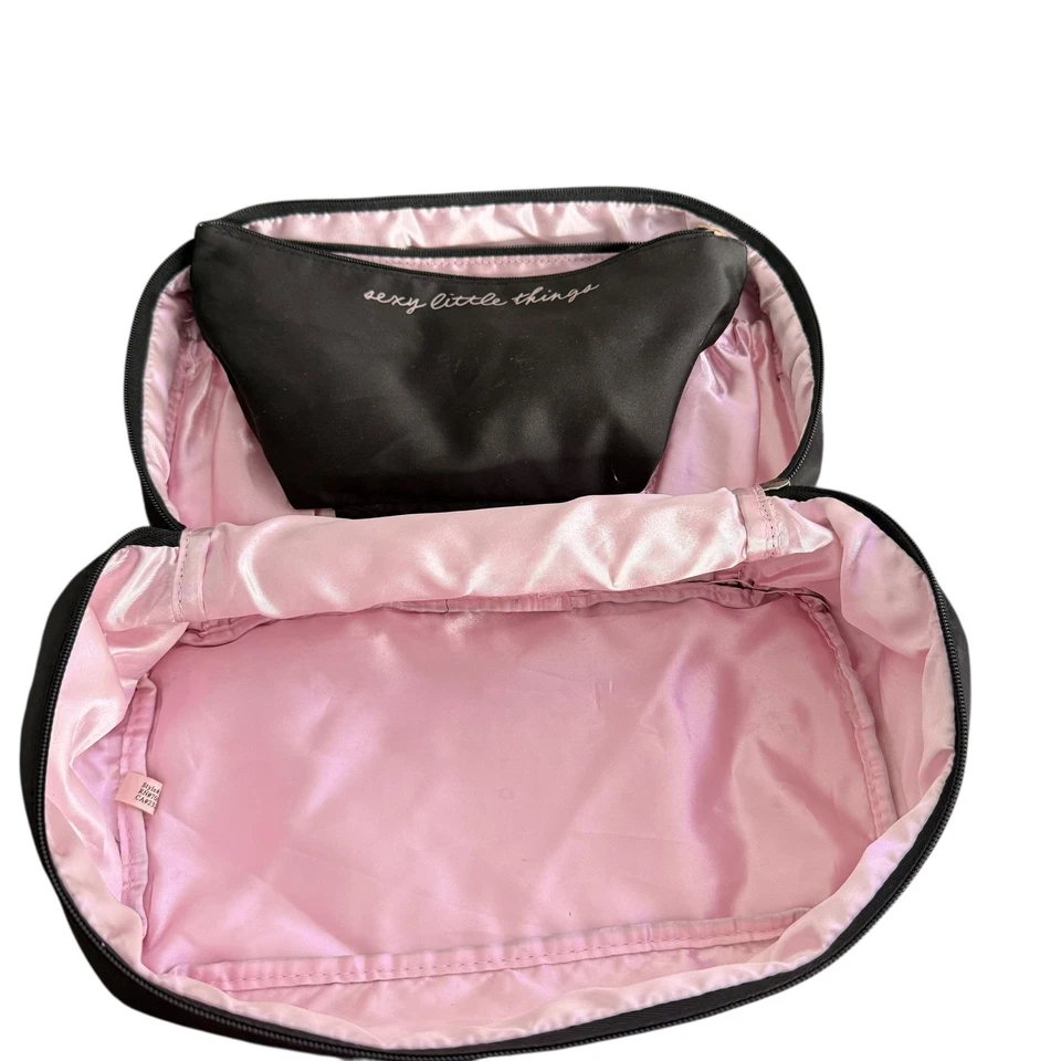 Sutiã organizador Victoria's Secret preto cetim cosmético bolsa de viagem preto rosa - Imagem 2 de 4