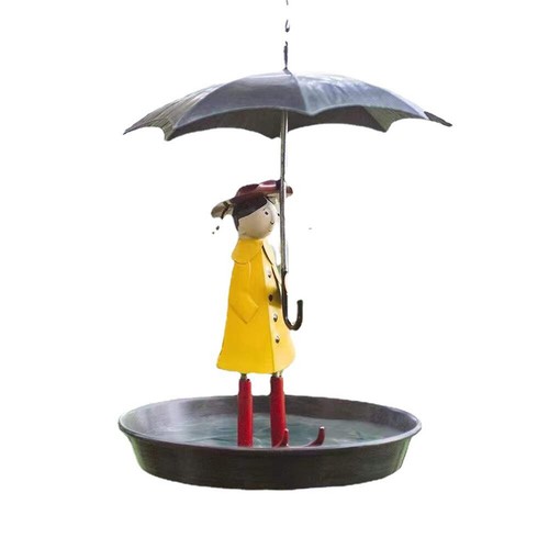 Creative Hanging Bird Feeder Set With Metal Chain Umbrella Girl for Garden Yard - 第 1/6 張圖片