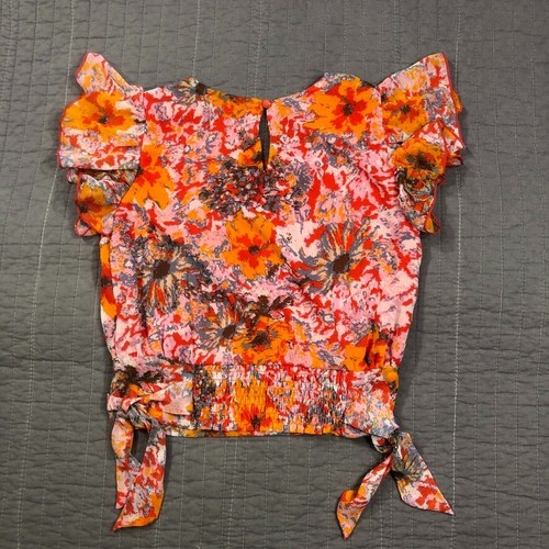 Chelsea & Violet Blouse Girls Large Red Pink Floral Chiffon Lined Top - Picture 24 of 24