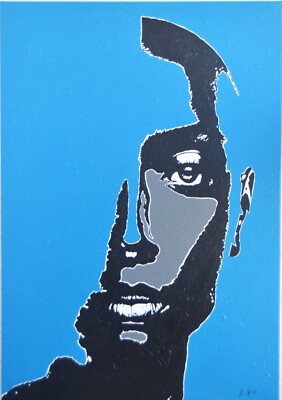 Gemälde, Acryl, blau, schwarz, grau, Titel empty look, Maße 70x100x2cm