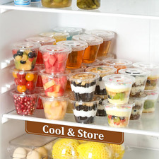 100 Sets, 9 Oz Clear Plastic Cups with Flat Lids No Hole, Disposable Cups wit...