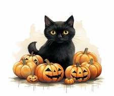 FALL PUMPKINS BLACK CAT JACK-O- LANTERN HALLOWEEN COMPUTER MOUSE PAD 9 x 7