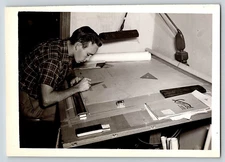 VINTAGE OLD ANTIQUE PHOTO MAN WORKER DRAFTING TABLE CAMLOC FASTENER CORPORATION
