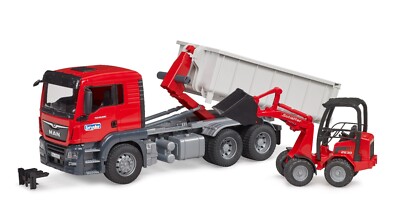 Bruder 03767 MAN TGS LKW mit Abrollcontainer + Schäffer Hoflader 2630, NEU & OVP