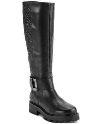 Karl Lagerfeld Paris Meara Logo Quilted Knee High Boots Women's 5.5M Black