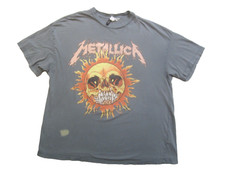 Metallica Band Skull Flaming Sun Concert Tour Shirt Medium Green Gray Vintage