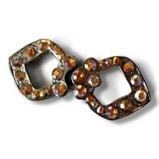 Antique Rhinestone Belt Buckle Art Deco Pot Metal Edwardian Double Buckle