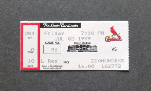Cardinals vs Diamondbacks 1999 baseball ticket stub Mark McGwire 2 Home Runs - Afbeelding 1 van 2