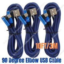 3 Pack 10Ft 90 Degree USB Fast Charging Cable Heavy Duty For iPhone Charger Cord