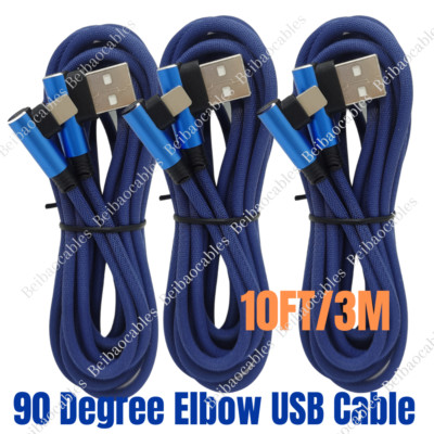 3 Pack 10Ft 90 Degree USB Fast Charging Cable Heavy Duty For iPhone Charger Cord
