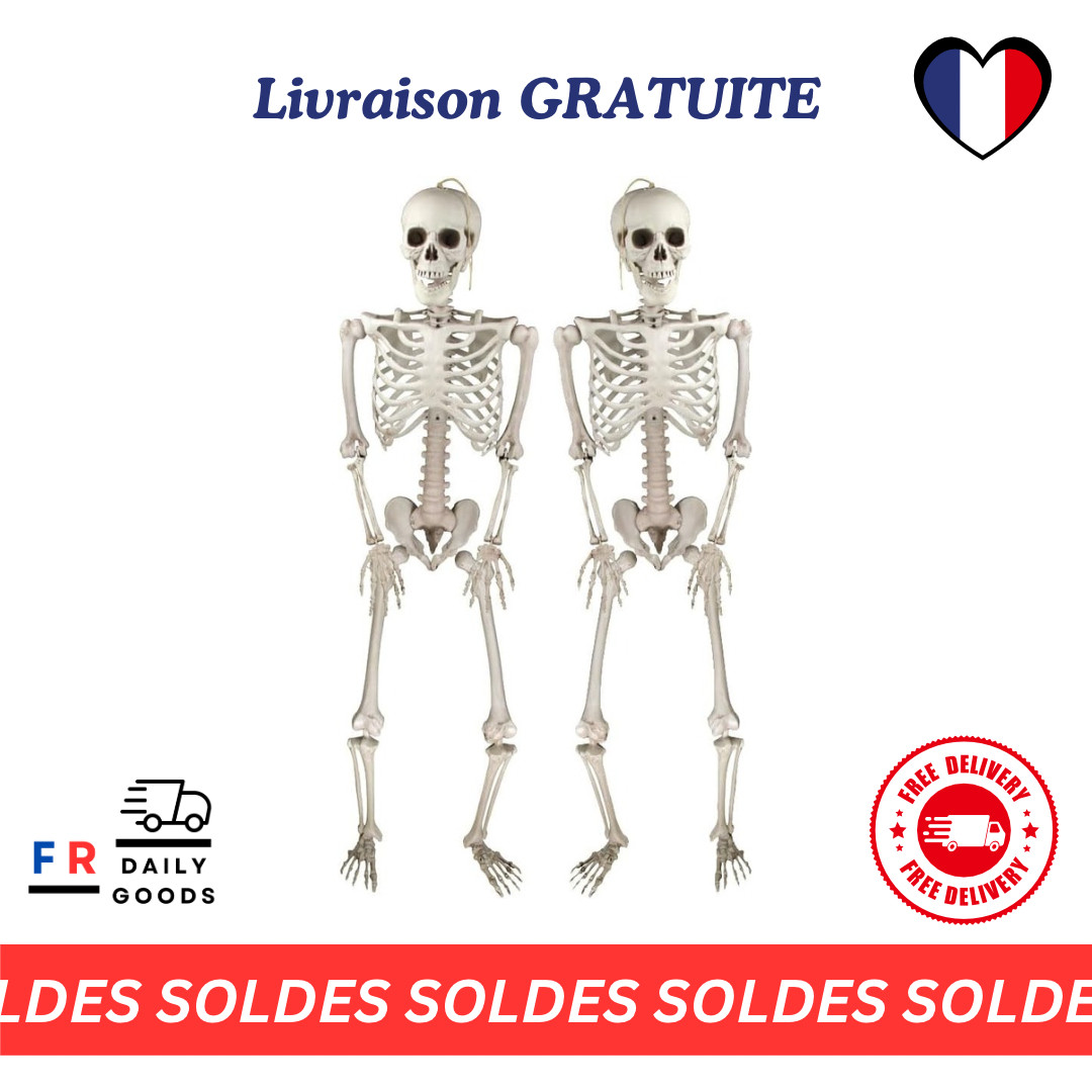 Décorations d'Halloween Posables Lot de 2 Squelettes Réalistes Blanc Os