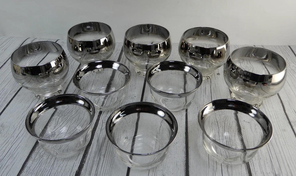 5 Queens Lusterware Shrimp Cocktail Set Dorothy Thorpe Style Silver Mercury Fade - Image 3 of 4