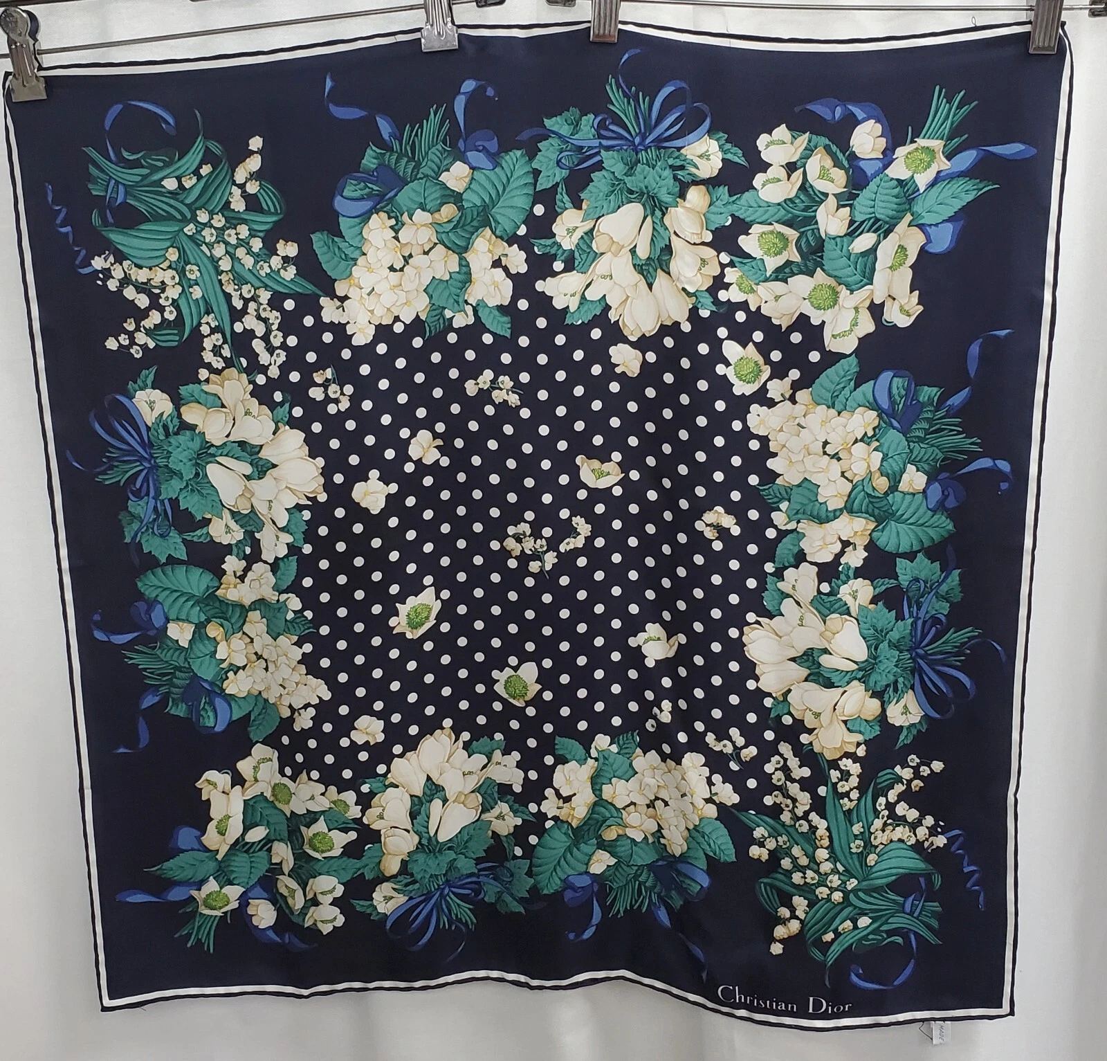Vintage Christian Dior Blue Handkerchief Scarf 26x26