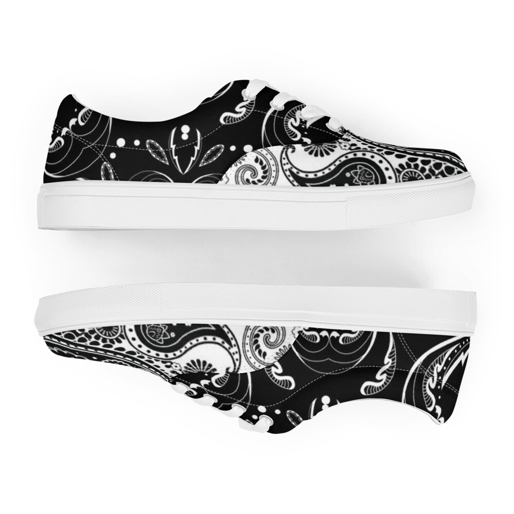 Black White Bandana print Women’s lace-up canvas shoes