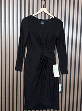 New Adrianna Papell Drape Dress US 0 / 2XS Black Metallic Knit Front Knot Sheath