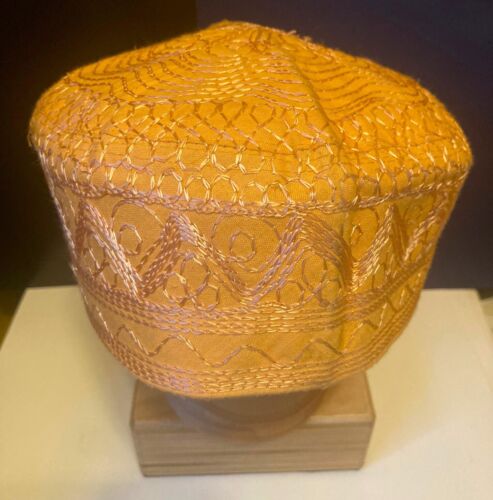 Islamic Prayer Cap Embroidered Muslim Kufi Topi Hat Coral Orang 23" Band Size L