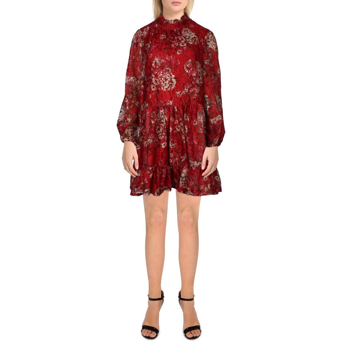 Женское красное кружевное мини-платье с цветочными рюшами Gabby Skye 12 BHFO 7823