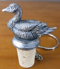 Wine Stopper Mallard Duck Heavy Pewter Wine With 6.5"L Chain/Loop