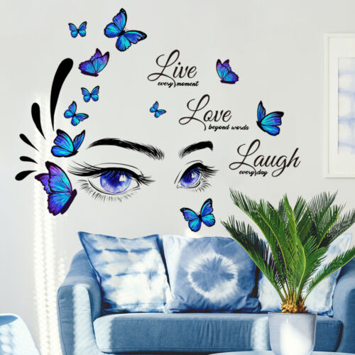 Large Wall Stickers Live Eyes Eyelash Butterfly Wall Decals Sticker Removable - Afbeelding 1 van 5