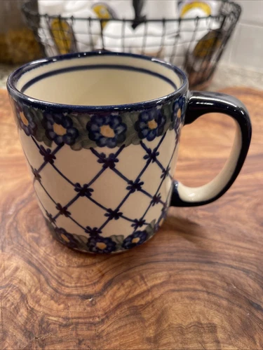 Unikat Polish Pottery Coffee Mug 12 Oz. Unikat! Two Available! Handmade & SIGNED