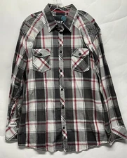 Roar Mens Size XL Gray Long Sleeve Button Down Embroidered Shirt (J10)