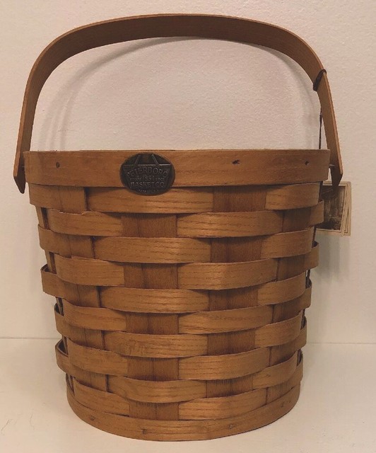 PETERBORO Round Basket with Swing Handle and Brass Plaque New eBay