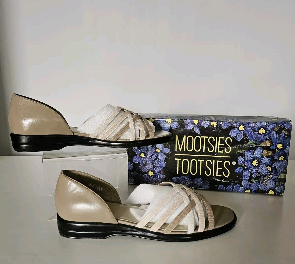Mootsies Tootsies Womens Ladies judith Taupe Leather Slip On Sandals Size 9M