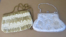 2 Satin  Beaded Evening Bags Purses Handbags White La Regal  Purse Gold Beads