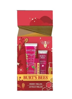 Burts Bees Holiday Gift, Merry Melon Set - Watermelon Hand Cream, Lip Balm & Squ
