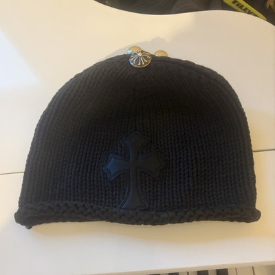 Chrome Hearts Black Wool Knit Beanie Hat Embroidered Cross Logo One Size