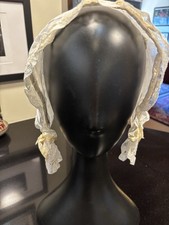 Rare antique Child Or Teen Victorian Ornate Embroidered Muslin Cotton Bonnet