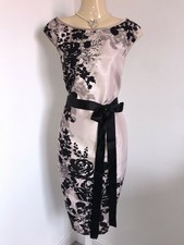 New Jacques Vert dress 16 24 Shantung Neutral Black Rose Shadow placement print