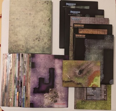 D&D / Pathfinder Maps Lot, 28 Double-Sided Battle Maps! USED Grid Tiles Maps