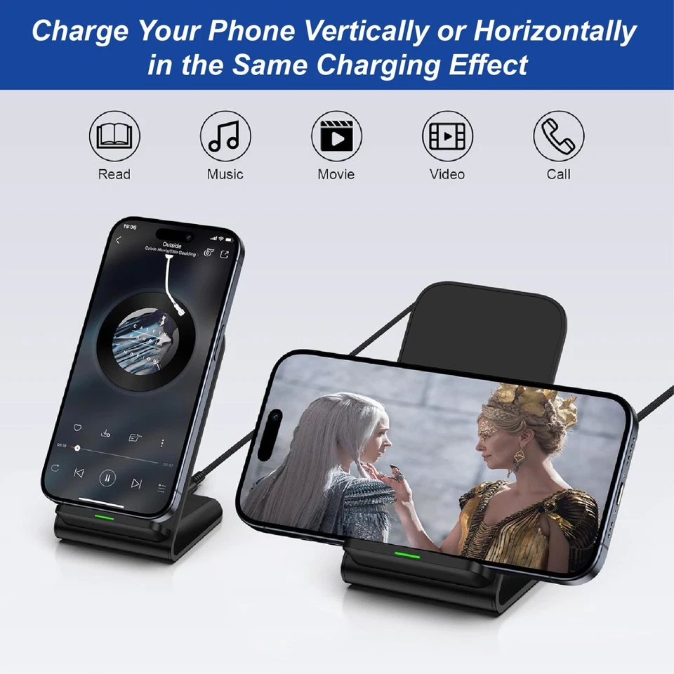 Fast Wireless Charging Stand Dock Charger For iPhone 11-17 and Samsung Phones - Image 2 of 4