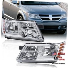 Pair Headlight Assembly Compatible with 2009-2020 Dodge Chrome/Clear/Amber