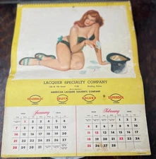 1951 Pinup Calendar Al Moore Artwork Lacquer Specialty Co Vintage WWII Era