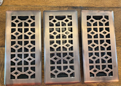 Set of 3 Decorative Copper Floor Register Vent Covers 10x4 Metal HVAC Grilles
