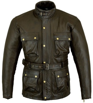 Men's Trialmaster Vintage Waxed Dark Olive Green Real Leather Motorcycle Jacket